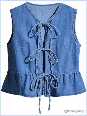 Y2k Tie Front Denim Vest Sleeveless Peplum Jean Top